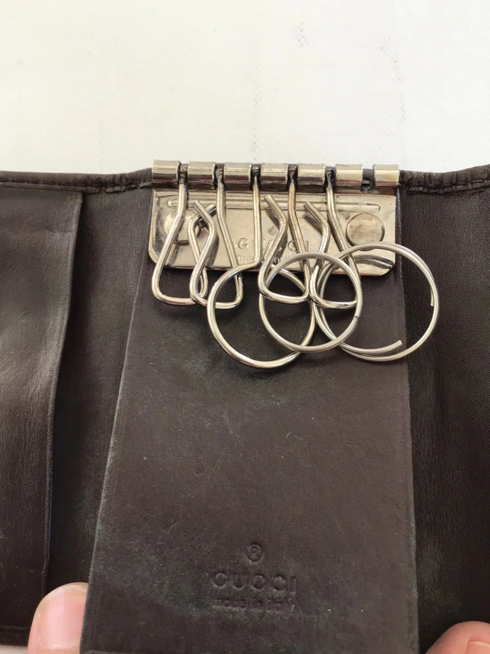 Gucci Guccissima Leather 6 Ring Key Case Brown GG Monogram Silver Logo Italy